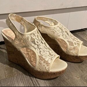 Chic Lace Cream Wedge Sandals